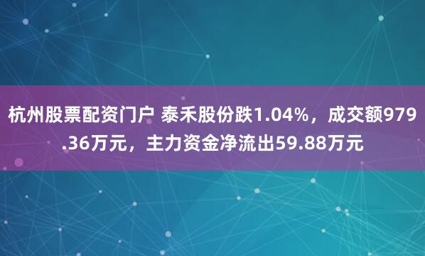 杭州股票配资门户 泰禾股份跌1.04%，成交额979.36万元，主力资金净流出59.88万元